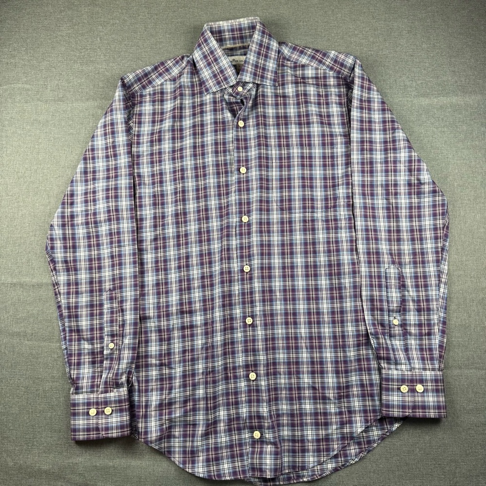 Peter Millar Men's PurpleLong Sleeve Button Up Plaid Shirt‎ Size Small